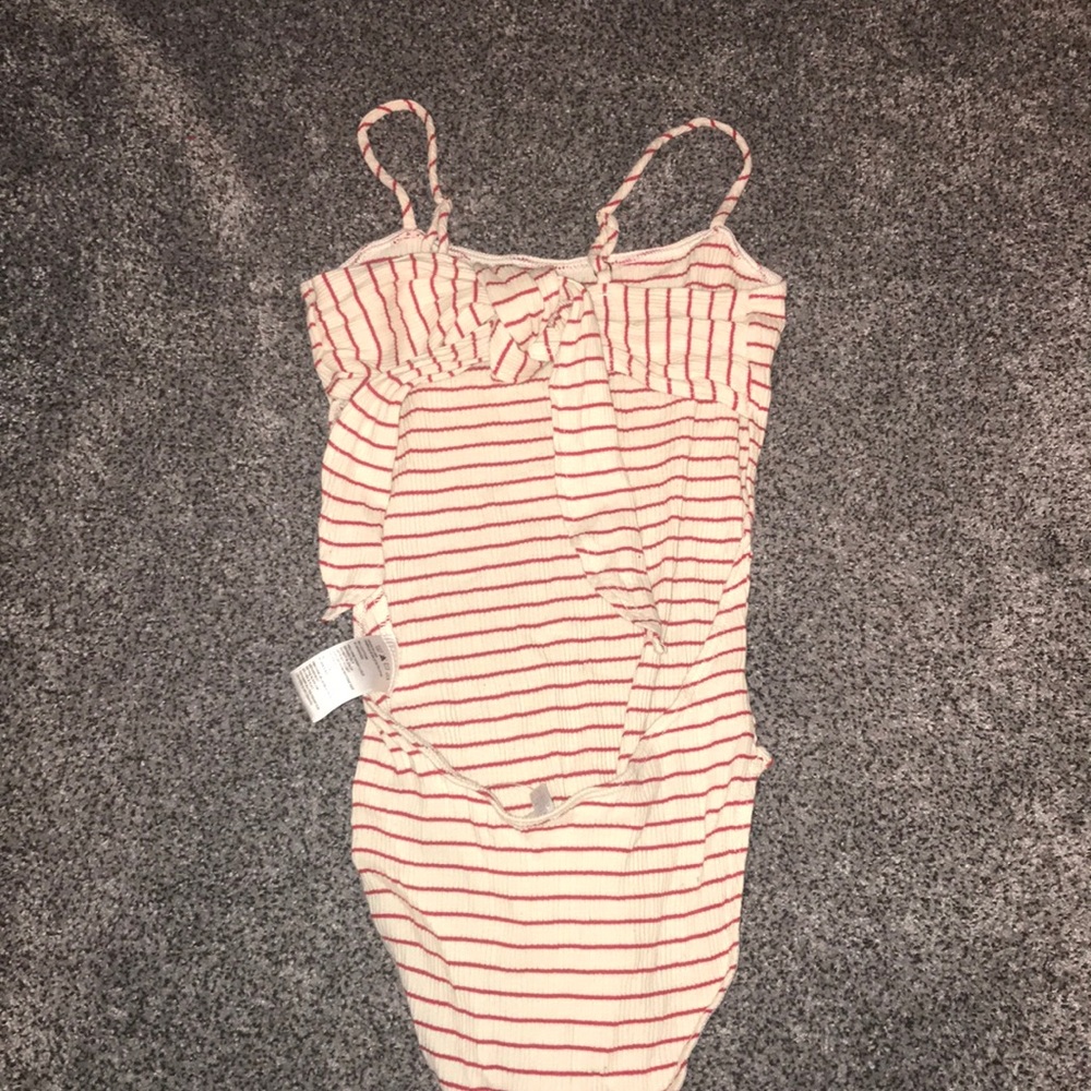 Striped ribbed open back bodysuit